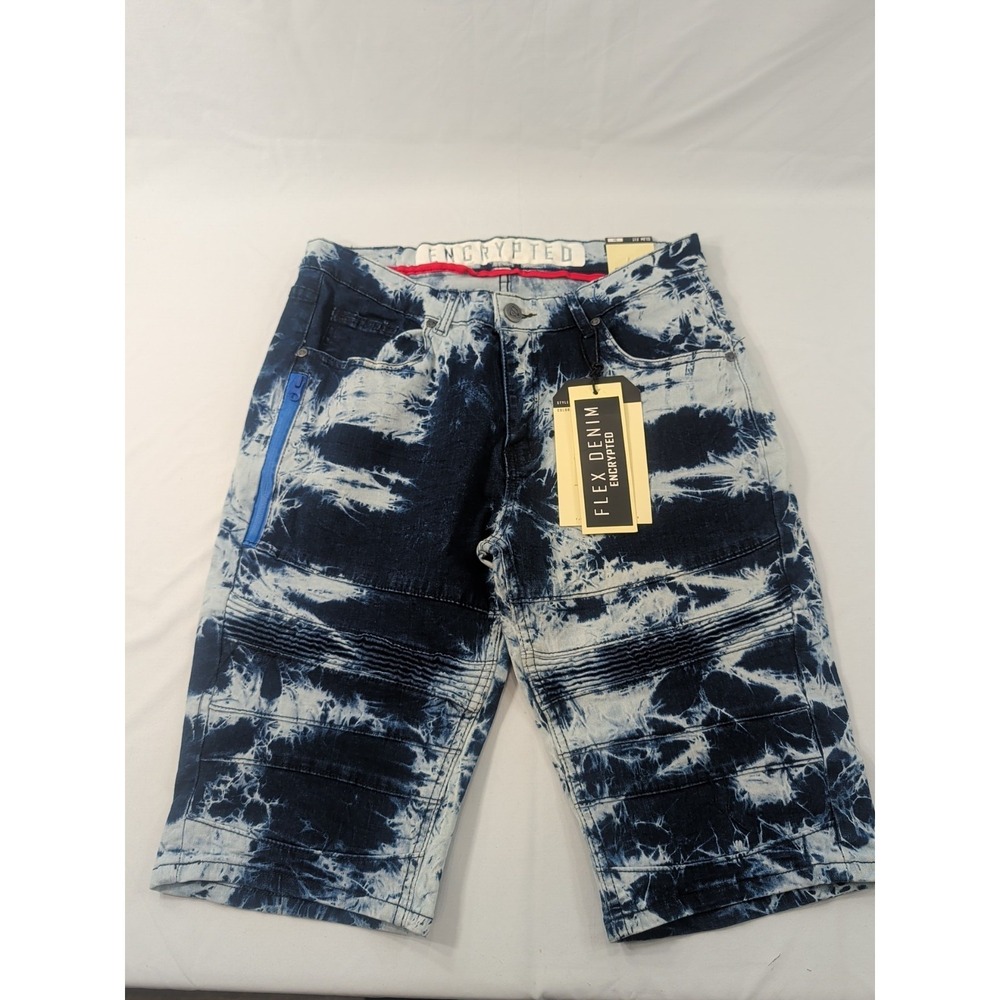 Encrypted Shorts Men's Sz 34 Blue Acid-Wash Denim Grunge Hip-Hop Y2K NWT